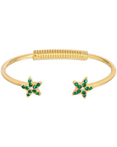 2028 Gold-tone Crystal Emerald Star Spring Bracelet - Green