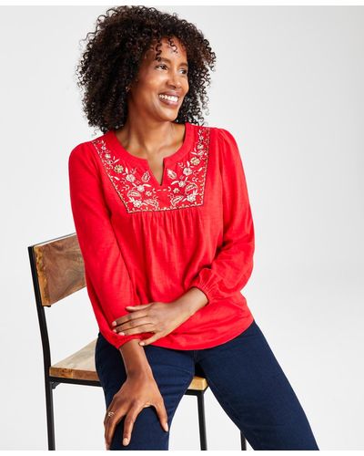 Style & Co. Embroidered Embellished Cotton Blouse