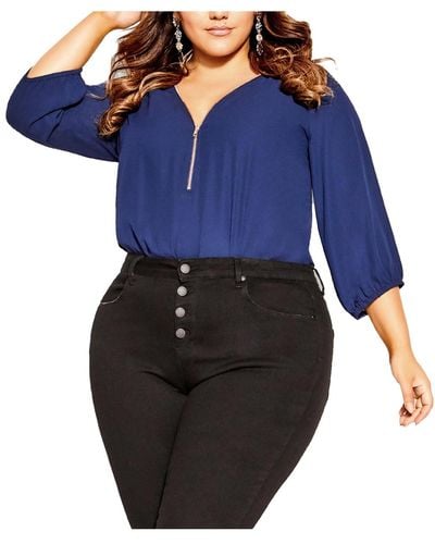 City Chic Plus Size Fling Elbow Sleeve Top - Blue