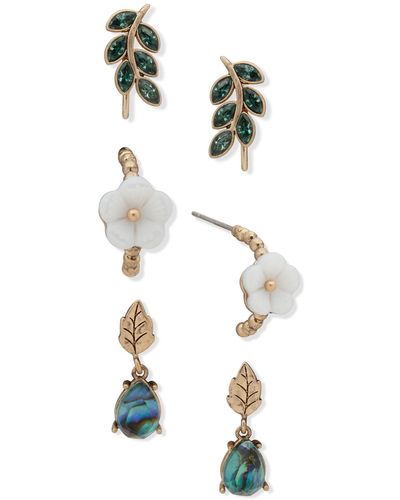 Lonna & Lilly Gold-tone 3-pc. Set Crystal Leaf & Flower Earrings - Green