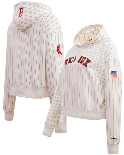 Pro Standard Boston Red Sox Pinstripe Retro Classic Cropped Pullover Hoodie - White