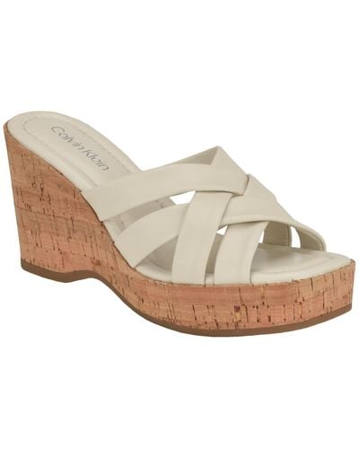 Calvin Klein Hayes Slip-on Cork Wedge Sandals - White