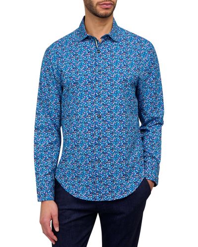 Society of Threads Performance Stretch Micro-floral Shirt - Blue