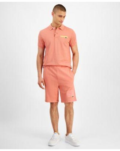 Lacoste Short Sleeve Logo Polo Shirt Stacked Logo Elastic Waist Shorts - Orange