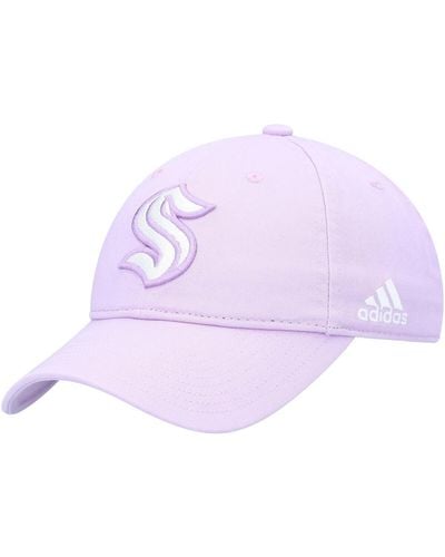 adidas Seattle Kraken 2022 Hockey Fights Cancer Slouch Adjustable Hat - Purple