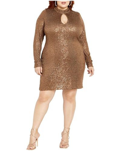 City Chic Plus Size Glowing Mini Dress - Brown