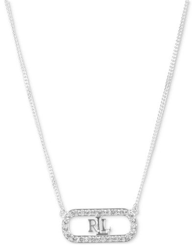 Ralph Lauren Lauren Crystal Halo Logo Pendant Necklace - White