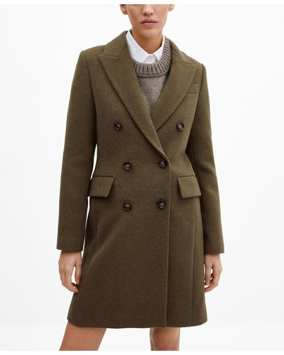 Mango Wool Double-breasted Coat - Brown