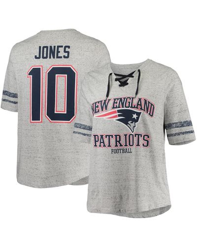Profile Mac Jones New England Patriots Plus Size Lace-up V-neck T-shirt - Gray