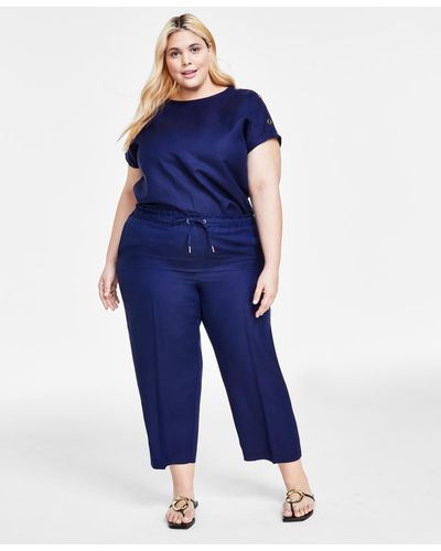 Anne Klein Plus Size Mid Rise Drawstring Crop Pants - Blue