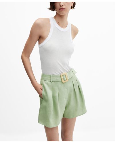 Mango Belted Linen Shorts - Green