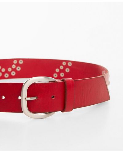 Mango Stud Leather Belt - Red