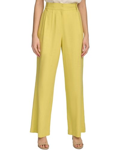 Calvin Klein Linen-blend Wide Leg Pants - Yellow