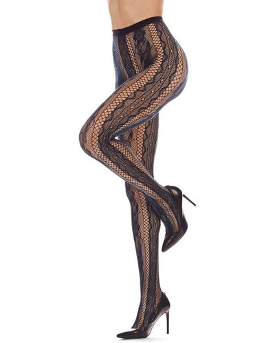 Memoi Linear Floral Net Tights Stockings - Multicolor