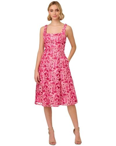 Adrianna Papell Embroidered Fit & Flare Dress - Pink