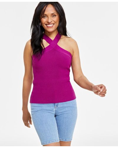 INC International Concepts Halter-neck Sleeveless Sweater Top - Purple