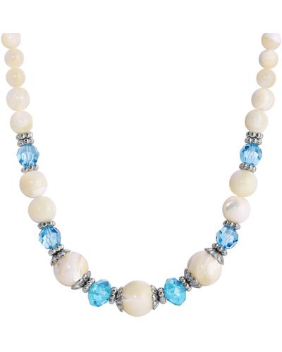 2028 Aqua And Mother Of Pearl Adjustable Necklace - Blue