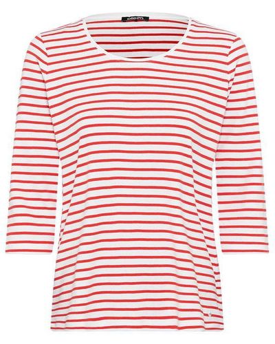 Olsen 100% Cotton 3/4 Sleeve Striped T-shirt - Red
