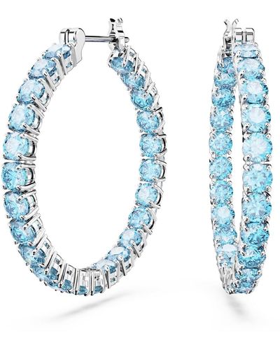 Swarovski Crystal Round Cut Matrix Hoop Earrings - Blue