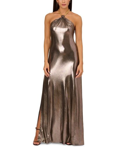 Adrianna Papell Grecian Foil Halter Gown - Brown