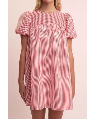 English Factory Check Sequins Mini Dress - Pink