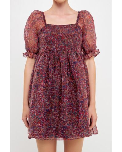 Endless Rose Floral Puff Mini Dress - Red