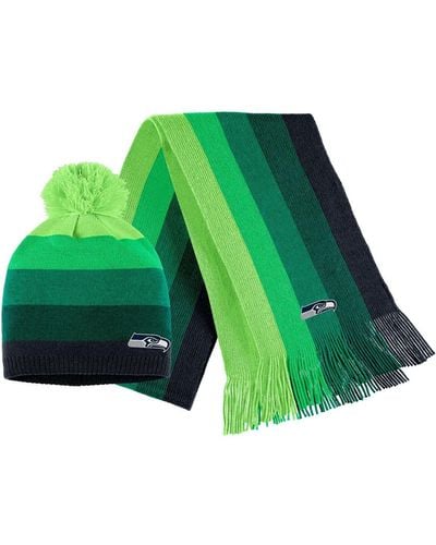WEAR by Erin Andrews Neon Seattle Seahawks Ombre Pom Knit Hat And Scarf Set - Green