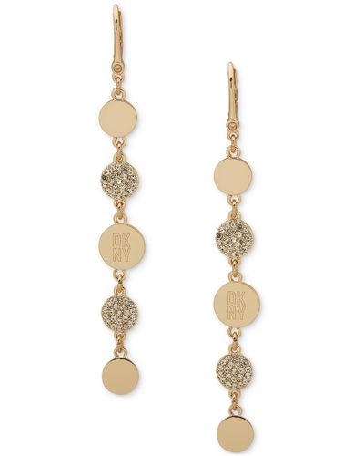 DKNY Gold-tone Crystal Pave Logo Disc Linear Earrings - Metallic