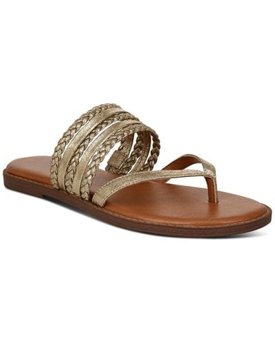 Zodiac Cary Braided Strappy Thong Flip Flop Slide Sandals - Brown