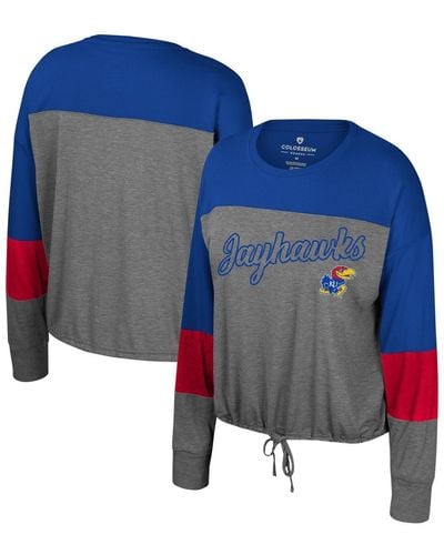 Colosseum Athletics Kansas Jayhawks Twinkle Lights Tie Front Long Sleeve T-shirt - Blue
