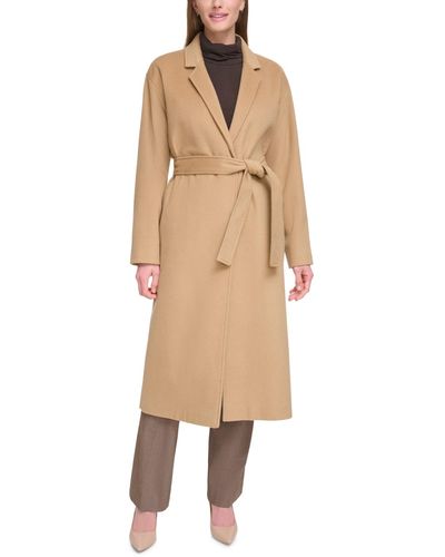 Calvin Klein Single-breasted Cashmere Blend Wrap Coat - Natural