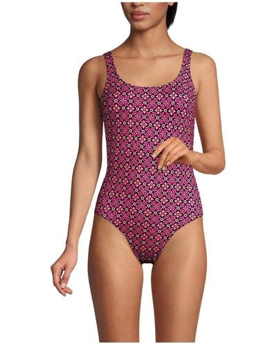 Lands' End Chlorine Resistant High Leg Soft Cup Tugless Sporty One Piece Swimsuit - Pink