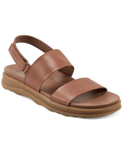 Earth Leah Round Toe Strappy Casual Flat Sandals - Brown