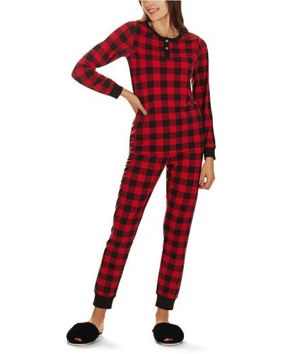 Memoi Buffalo Plaid Long Sleeve Tapered Bottom 2 Piece Pajama Set