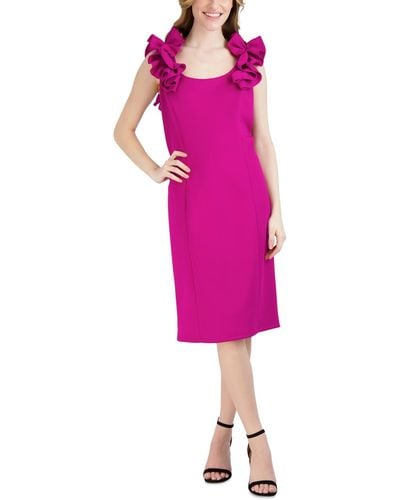 Donna Ricco Ruffled-shoulder Sleeveless Dress - Pink