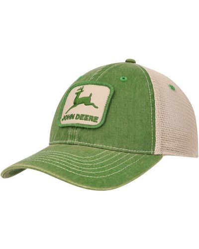 Top Of The World Distressed John Deere Classic Vintage-like Washed Trucker Adjustable Hat - Green