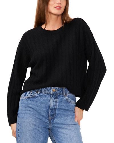 1.STATE Crewneck Long-sleeve Cable-knit Sweater - Black