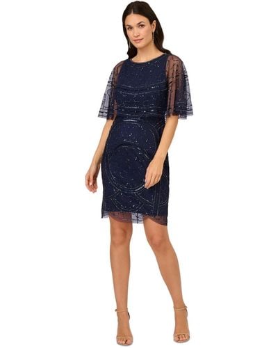 Adrianna Papell Embellished Capelet Dress - Blue