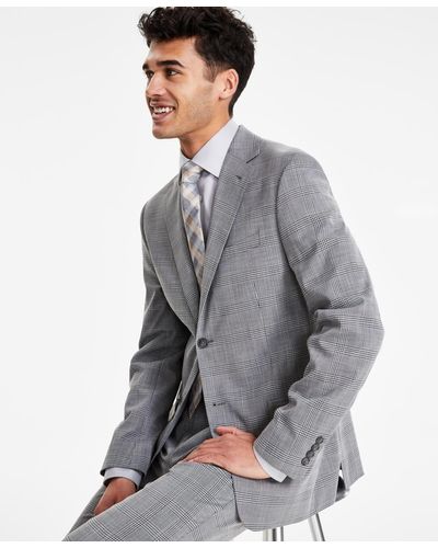 DKNY Modern-fit Black & White Plaid Suit Separate Jacket - Gray