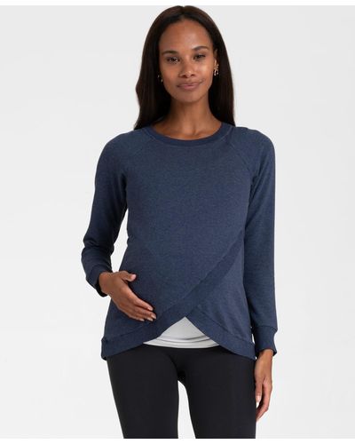 Seraphine Cotton Blend Maternity And Nursing Sweatshirt - Blue