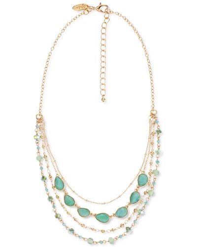 Style & Co. Gold-tone Green Stone & Bead Layered Strand Necklace, 17" + 3" Extender, Created For Macy's - White