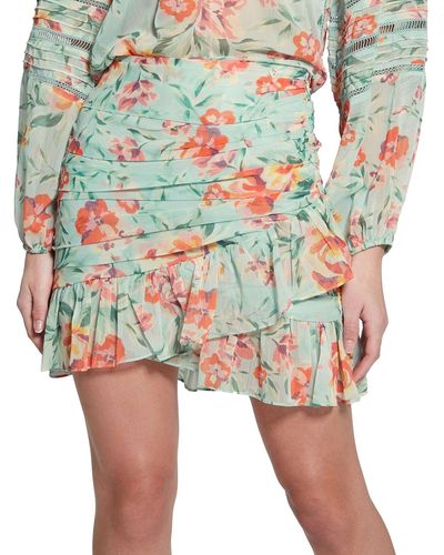 Guess Vanessa Floral Ruched Ruffled Mini Skirt - Red