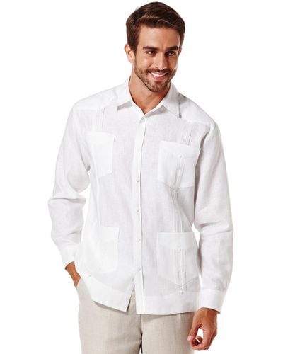 Cubavera 100% Linen Long Sleeve 4 Pocket Guayabera Shirt - White