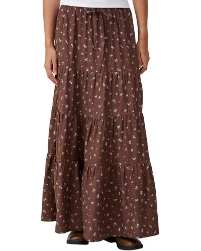 Cotton On Haven Tiered Maxi Skirt - Brown