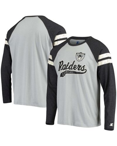 Starter Silver And Black Las Vegas Raiders Throwback League Raglan Long Sleeve Tri-blend T-shirt