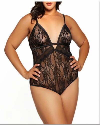 iCollection Plus Size Chemise Lingerie Trimmed In Breezy Laced