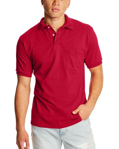 Hanes Ecosmart Pocket Polo Shirt - Red