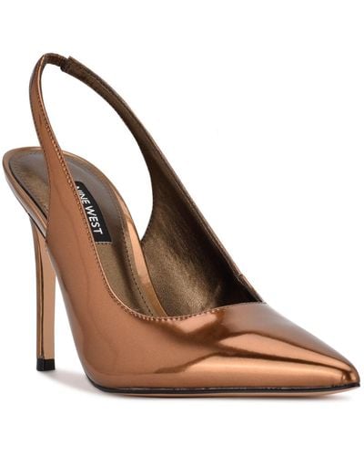 Nine West Feather Pointy Toe Slingback Dress Pumps - Brown