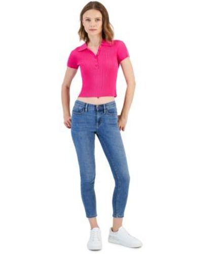 Calvin Klein Petite Ribbed Polo Shirt High Rise Skinny Ankle Jeans - Pink