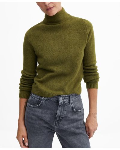 Mango Straight High Neck Sweater - Green